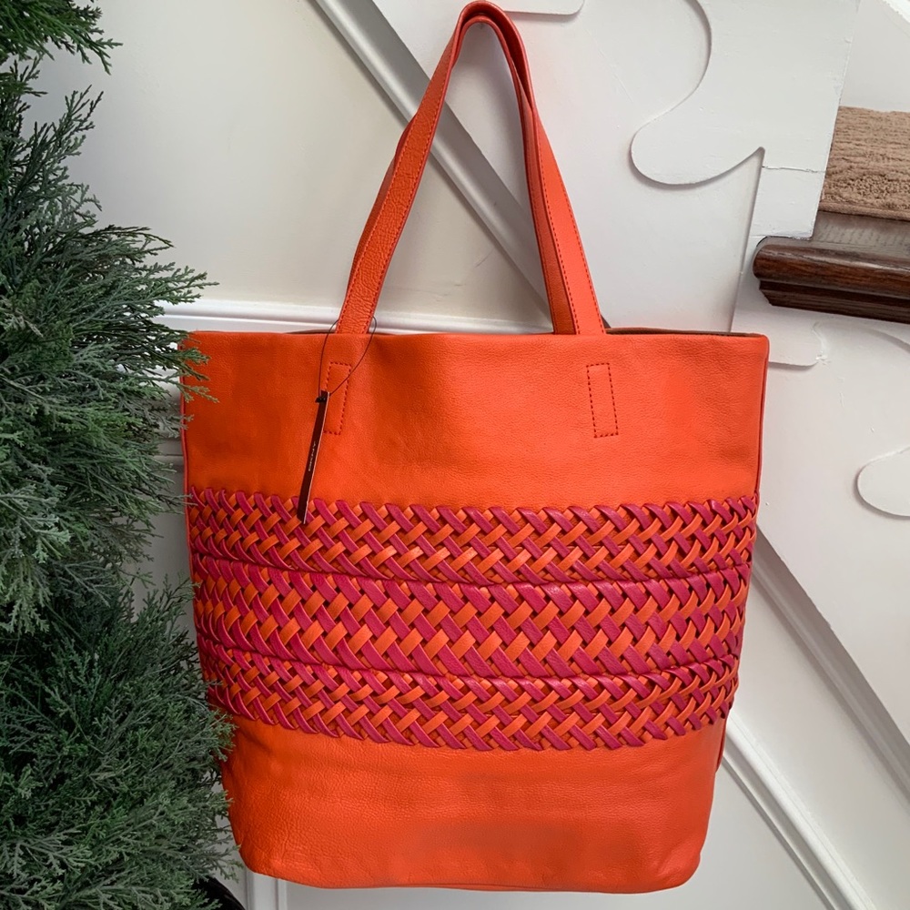DKNY Orange/Pink Woven Tote Bag